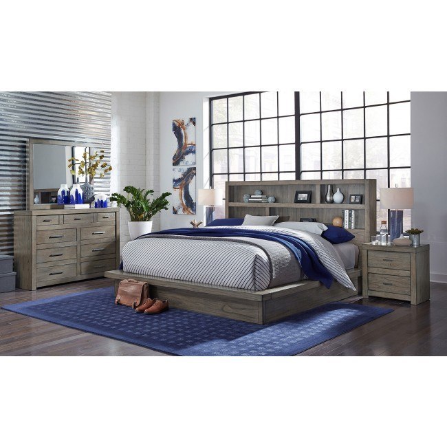Modern Loft Bookcase Platform Bedroom Set (Greystone)