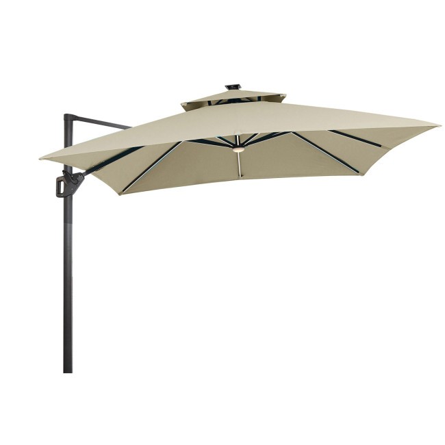 Sano Tan Outdoor Double Top Umbrella w/ LED and Built-In Solar Panel