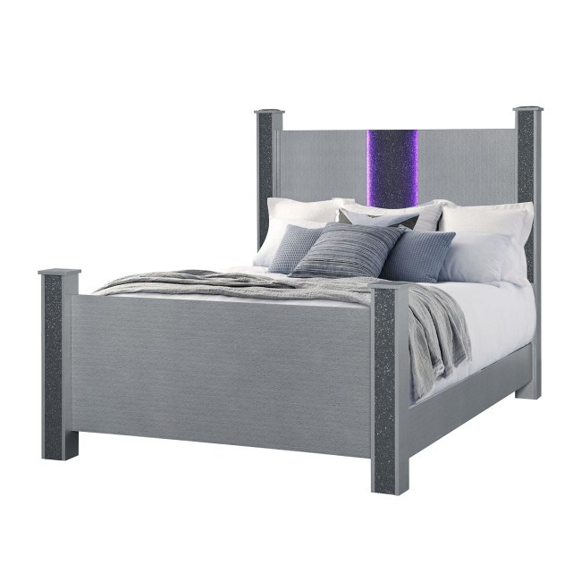 Logan Silver Low Post Bed w/ LED And Speakers