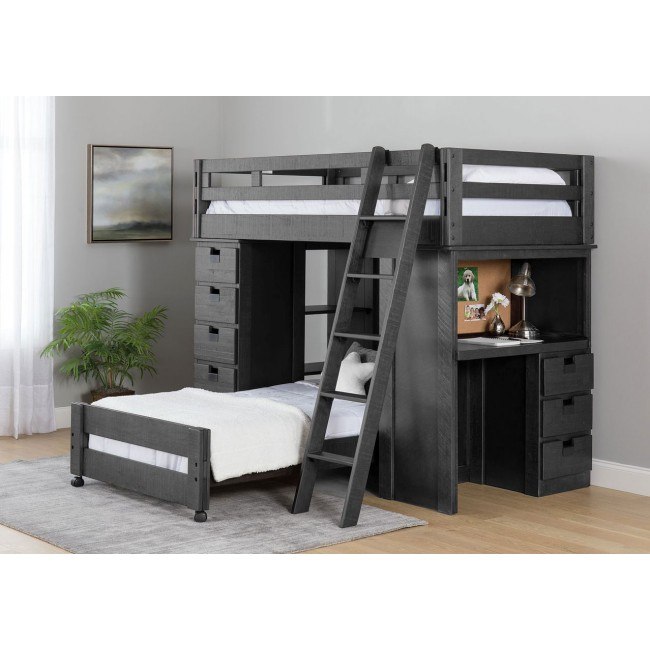 Twin bunk bed with desk and drawers sales