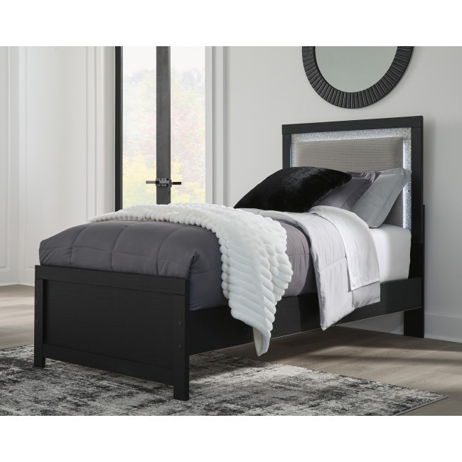 Marzoni Matte Black Upholstered Panel Youth Bed