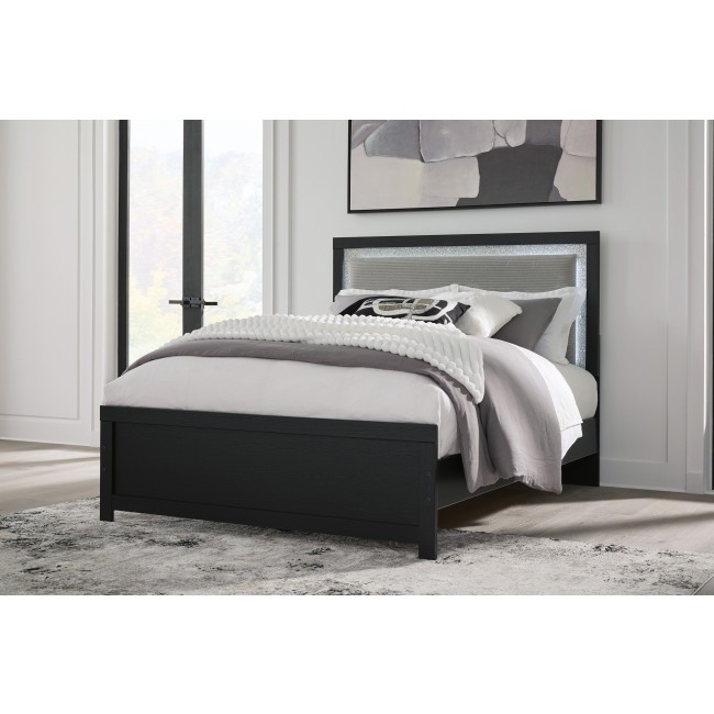 Marzoni Matte Black Upholstered Panel Bed