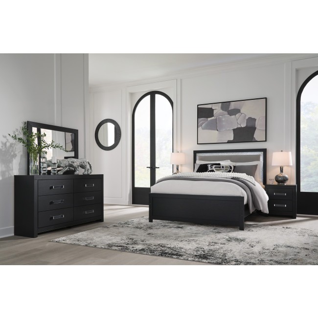 Marzoni Matte Black Upholstered Panel Bedroom Set
