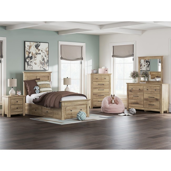 Allihauser Tan Youth Bedroom Set w/ 1 Side Storage Bed and Storage Footboard