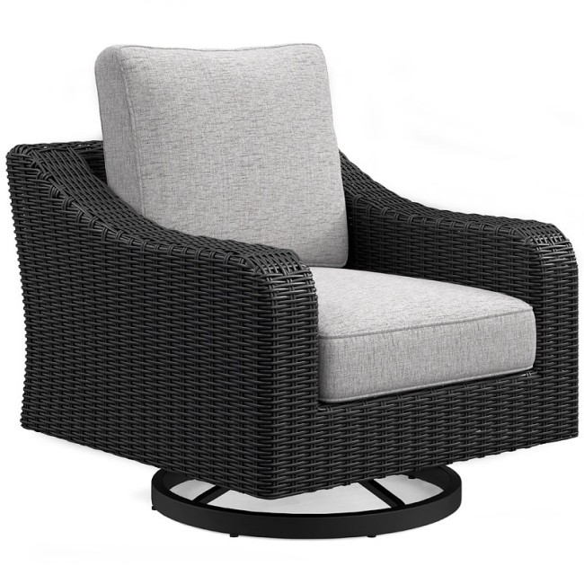 Beachcroft Outdoor Swivel Lounge Chair (Black and Light Gray)