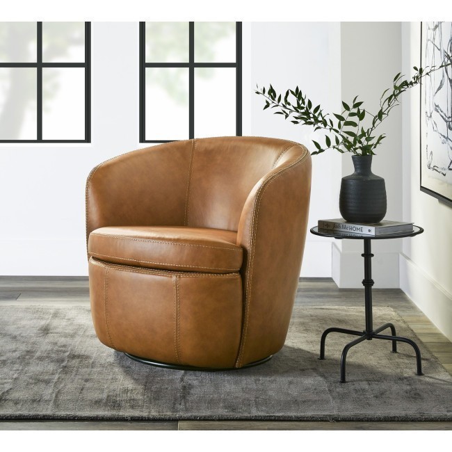 Barolo Vintage Caramel Genuine Italian Leather Swivel Club Chair