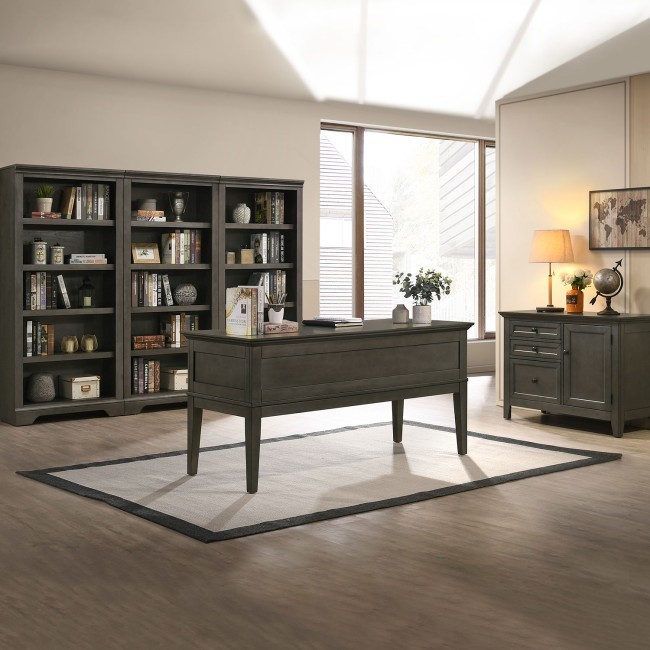 San Mateo Home Office Set w/ Half Pedestal Desk (Gray)