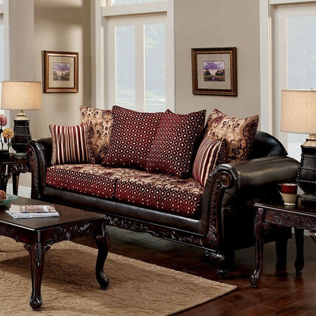 Ellis Sofa Brown And Burgundy Furniture Of America Furniture Cart