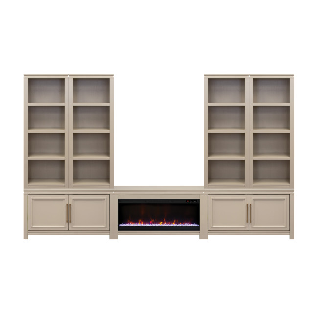 The Cove Khaki Bookcase Wall with Fireplace Cabinet