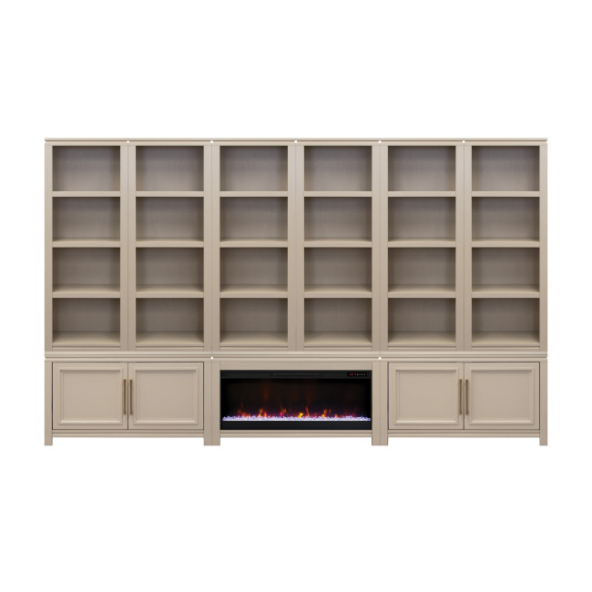 The Cove Khaki Complete Bookcase Wall with Fireplace