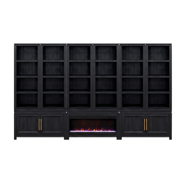 The Cove Seal Skin Black Complete Bookcase Wall with Fireplace