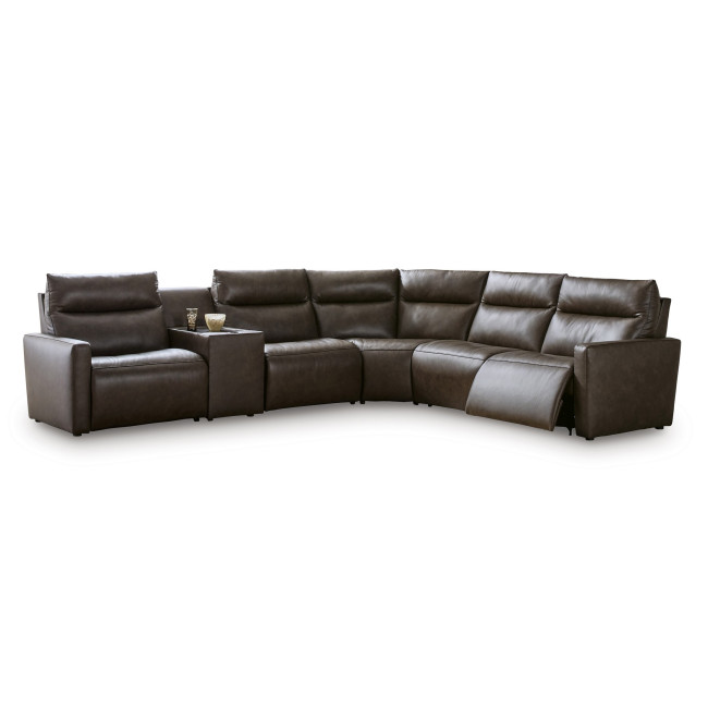 ModZ Chocolate 6-Piece Power 3-Recliner Sectional w/ Audio Console