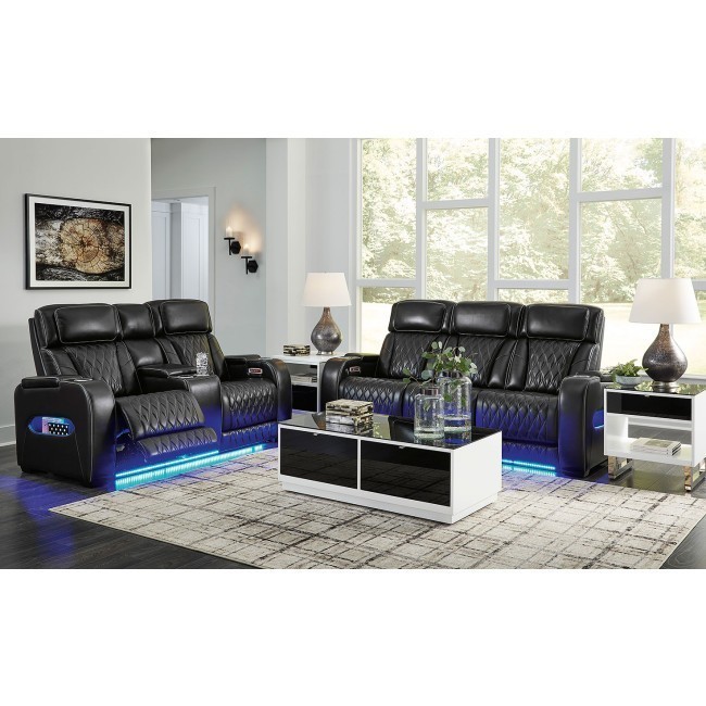 Boyington Black Power Reclining Living Room Set w/ Air Massage System and Heating