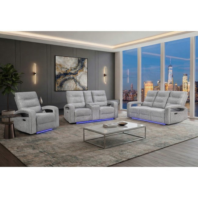 U6611 Grey Power Reclining Living Room Set w/ LED