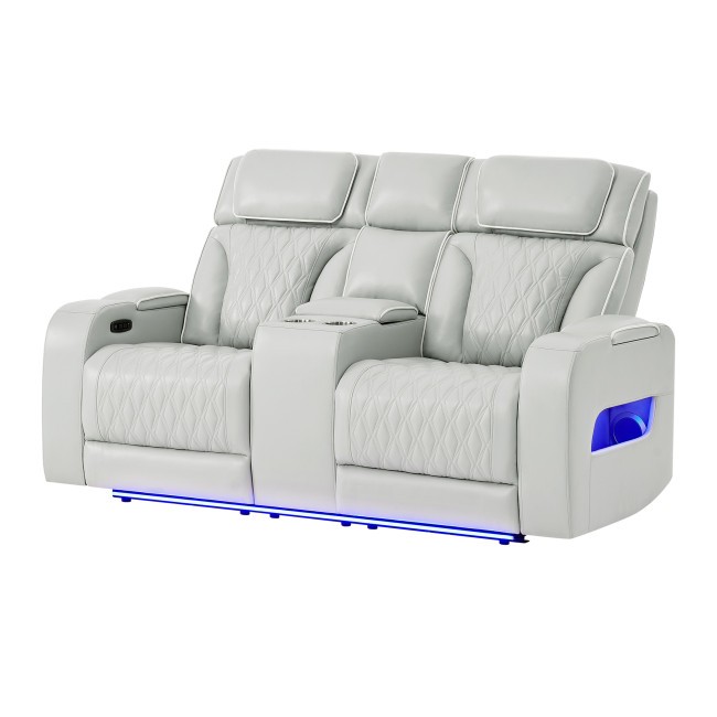 U8611 Blanche Silver Power Reclining Console Loveseat w/ Power Headrests, Speaker and LED