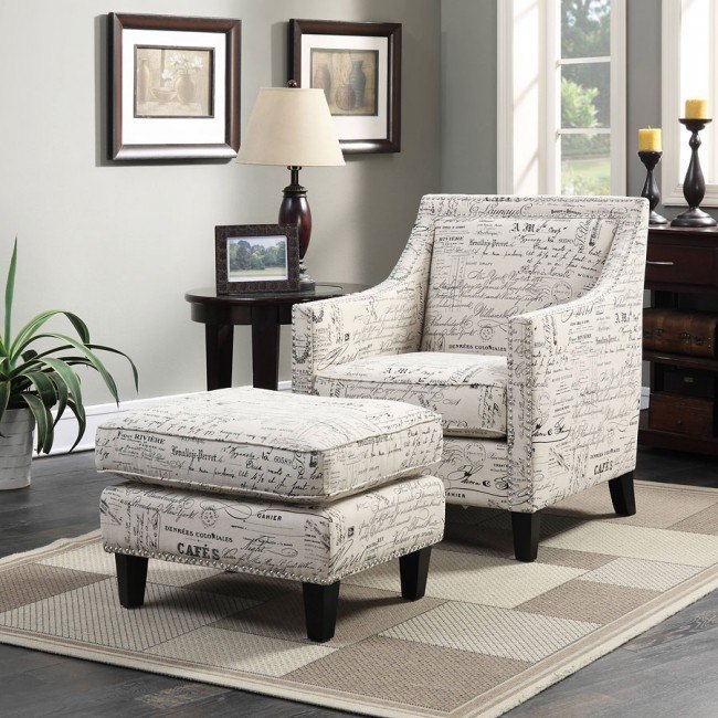 Erica Accent Chair W Ottoman French Script Elements Furniture