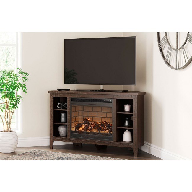 Camiburg Corner TV Stand W Infrared Fireplace Signature Design Furniture Cart
