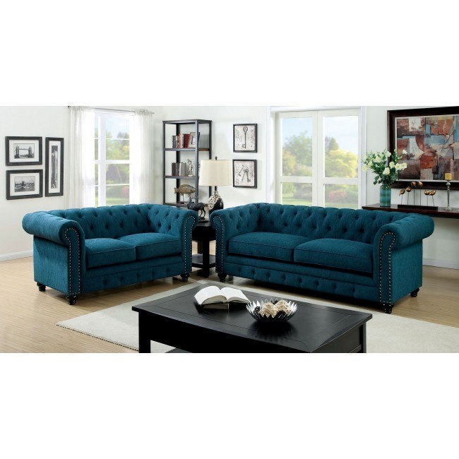 Stanford Living Room Set Dark Teal Furniture Of America 1