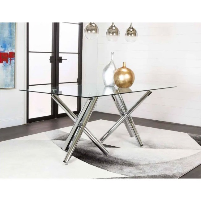 Cramco mantis clear glass chrome rectangular dining table discount