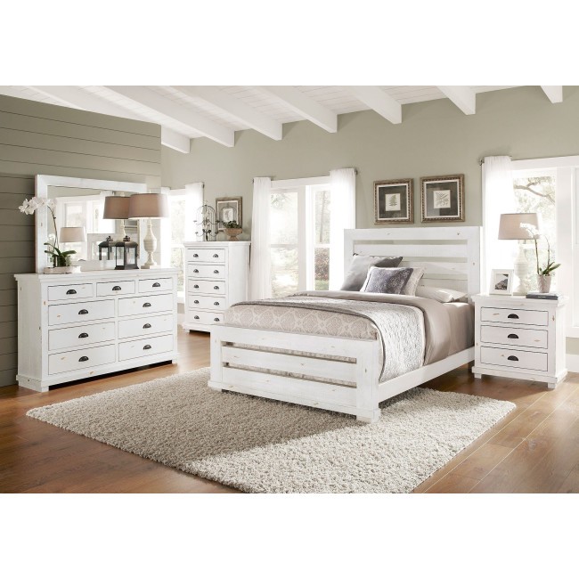 Willow Slat Bedroom Set Distressed White