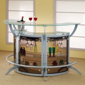 Silver 3-Piece Bar Set With Glass Top Coaster Furniture