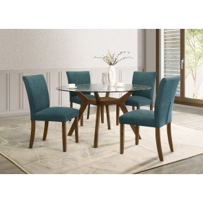 Paxton Round Dining Room Set w/ Cantley Teal Blue Chairs