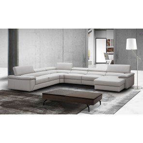 Kobe Right Facing Chaise Leather Sectional (Silver Grey)
