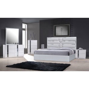 Palermo White Bedroom Set w/ Da Vinci Silver Grey Bed