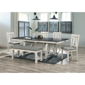 Maribelle Chalk Warm Grey Dining Room Set w/ Bench
