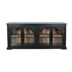 Elena Umbra Black Modern Black Wood Display Cabinet w/ Arched Glass Doors