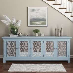 Isabella 86 Inch Mirrored Accent Cabinet (Blue)