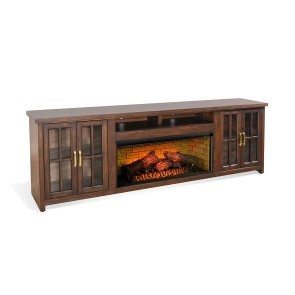 Noah 98 Inch Media Console w/ Log Fireplace Insert