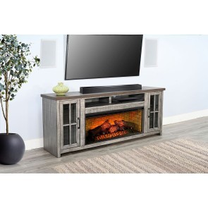 Homestead Hills 76 Inch Media Console w/ Log Fireplace Insert