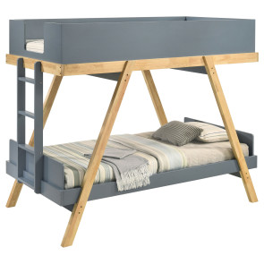 Frankie Van Courtland Blue Twin over Twin Bunk Bed w/ 7 Inch Mattresses