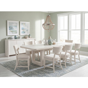 Maren Fresh Canvas Double Pedestal Dining Room Set w/ Fluted Curved Back Chairs