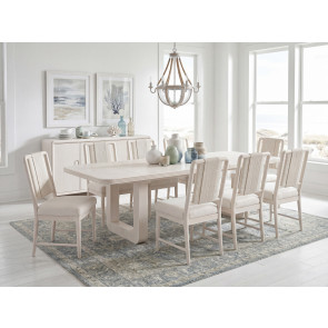 Maren Fresh Canvas Double Pedestal Dining Room Set w/ Woven Back Chairs