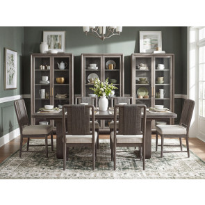 Maren Truffle Double Pedestal Dining Room Set w/ Woven Back Chairs