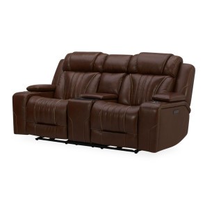 Caswell Nature Chestnut Dual Zero Gravity Power Recline Loveseat w/ Console and Power Articulating Headrest