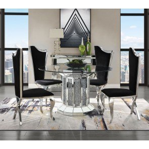 Noralie Round Pedestal Dining Set w/ Cyrene Fabric Chairs