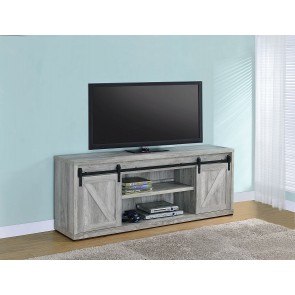 Grey Driftwood 71 Inch TV Console w/ Sliding Barn Doors