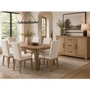 Dovetail Bleached White Dining Room Set w/ Upholstered Side Chairs