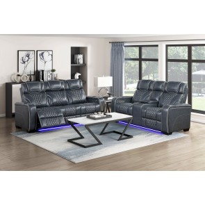 Apex Blue Power Reclining Living Room Set w/ Power Headrests, Air Massage and Heat