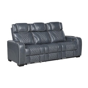 Apex Blue Power Reclining Sofa w/ Drop-Down Table, Power Headrests, Air Massage and Heat