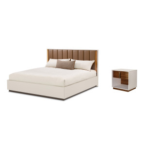 Pavira Walnut Platform Bedroom Set w/ LED Lighting
