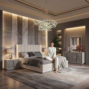 Pavira Stone Platform Bedroom Set w/ LED Lighting