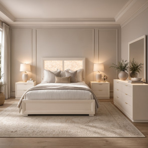 Portrait Alabaster White Panel Bedroom Set w/ LED Lights