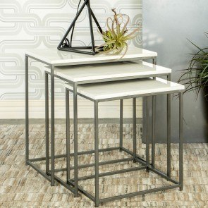 White and Gunmetal 3-Piece Nesting Table Set