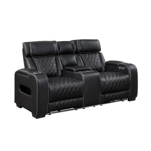 Fairway Black Power Reclining Loveseat w/ Console, Power Headrests and LED Lighting