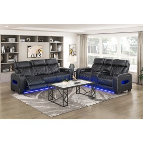 Fairway Black Power Reclining Living Room Set w/ Power Headrests and LED Lighting
