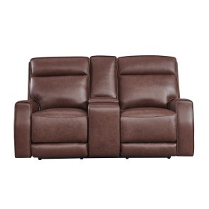 Sydney Brown Heritage Power Lay-Flat Reclining Loveseat w/ Console